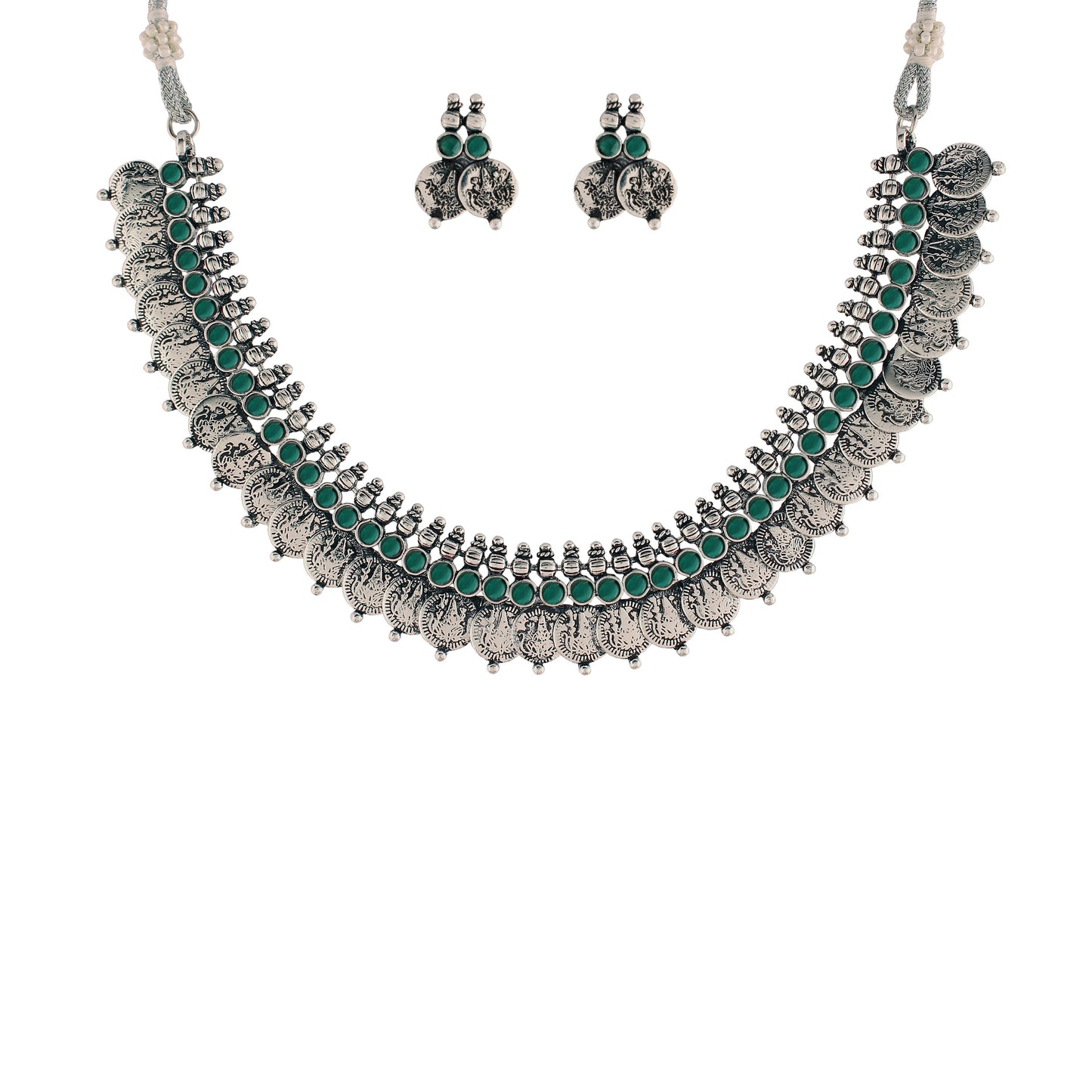 Women's 18K Rhodium Plated Traditional South Indian Stylish Necklace With Earrings.