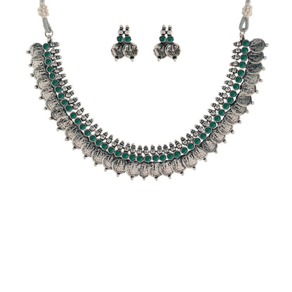 Women's 18K Rhodium Plated Traditional South Indian Stylish Necklace With Earrings.