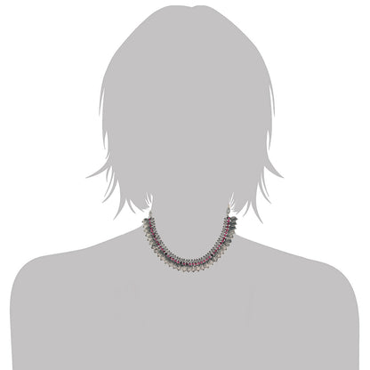 Women's 18K Rhodium Plated Traditional South Indian Stylish Necklace With Earrings.