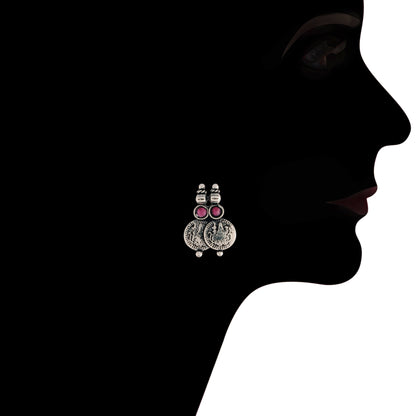 Women's 18K Rhodium Plated Traditional South Indian Stylish Necklace With Earrings.