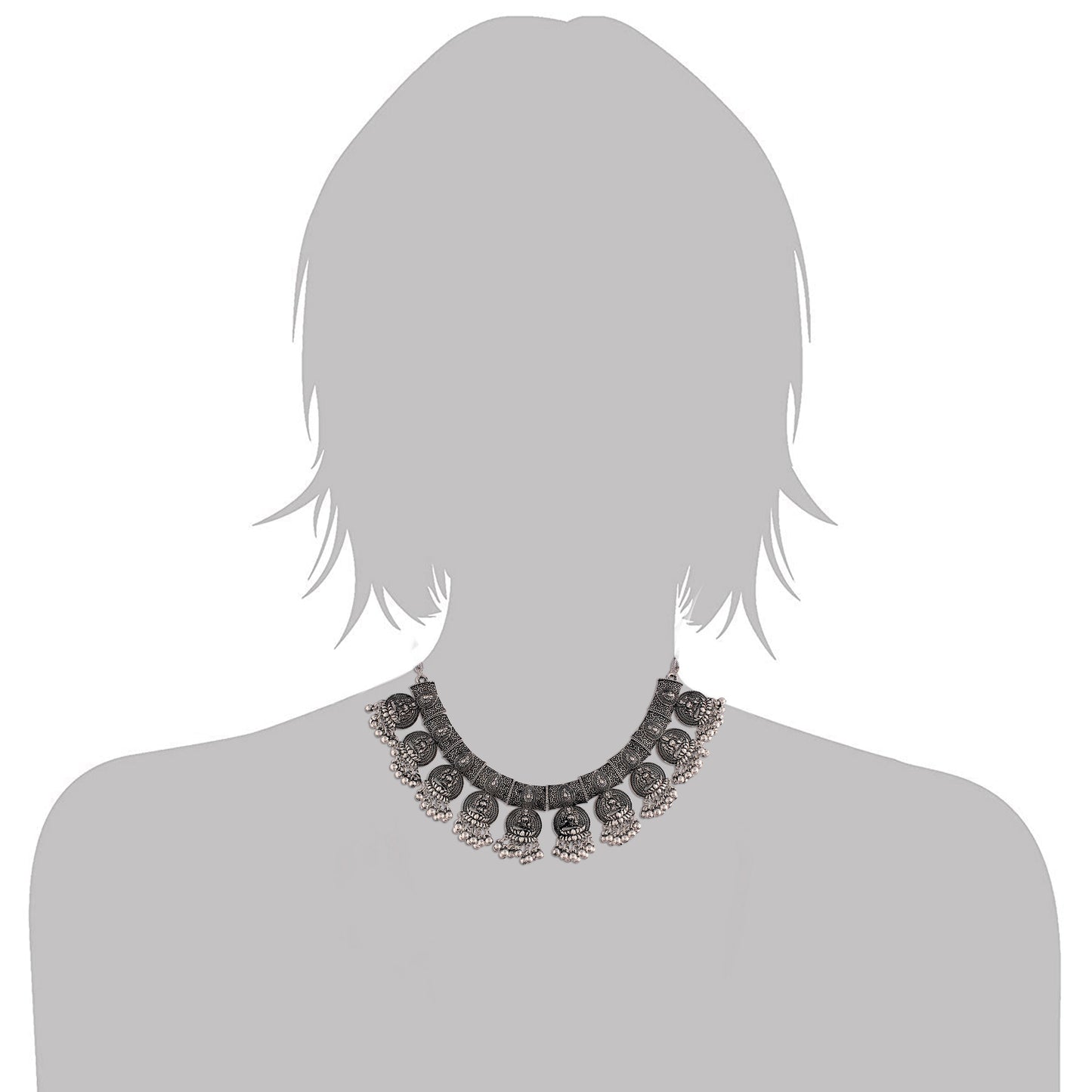 Women's Oxidised Silver Plated Afghani Choker Necklace Jewellery Set