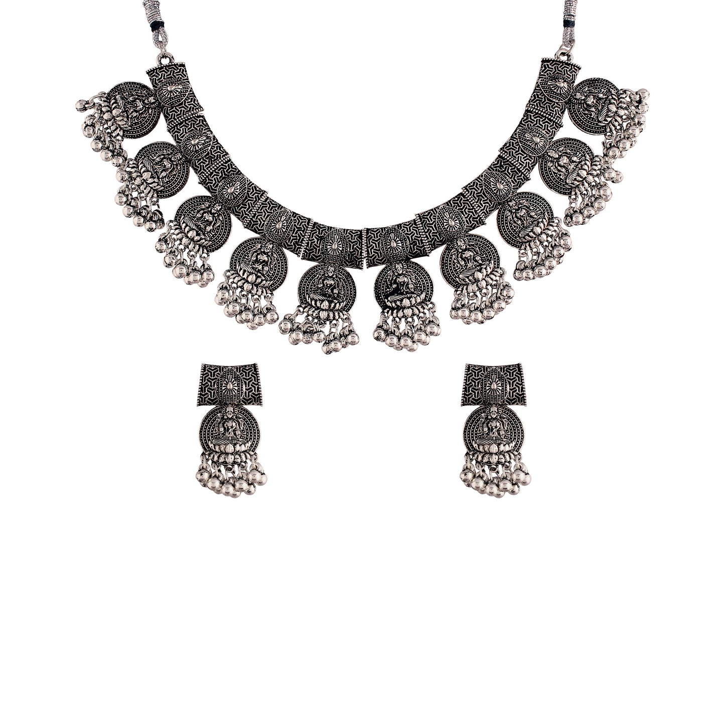 Women's Oxidised Silver Plated Afghani Choker Necklace Jewellery Set