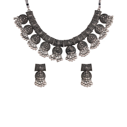 Women's Oxidised Silver Plated Afghani Choker Necklace Jewellery Set