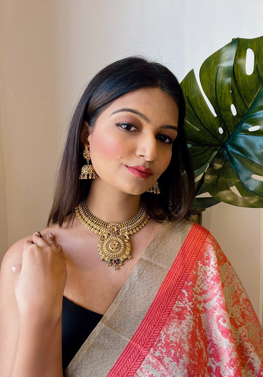 Women's Traditional Temple Choker Necklace Jewellery SetÂ 