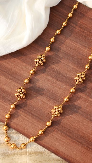 Women's Â 18k Antique Gold Plated South Indian Beads Mala Ball Chain NecklaceÂ 