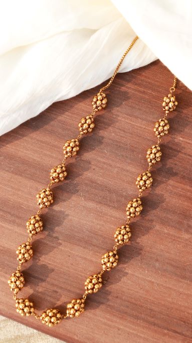 Women's Â 18k Antique Gold Plated South Indian Beads Mala Ball Chain NecklaceÂ 