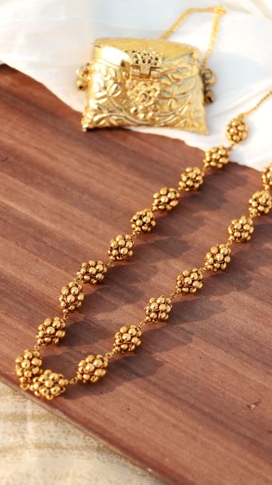 Women's Â 18k Antique Gold Plated South Indian Beads Mala Ball Chain NecklaceÂ 