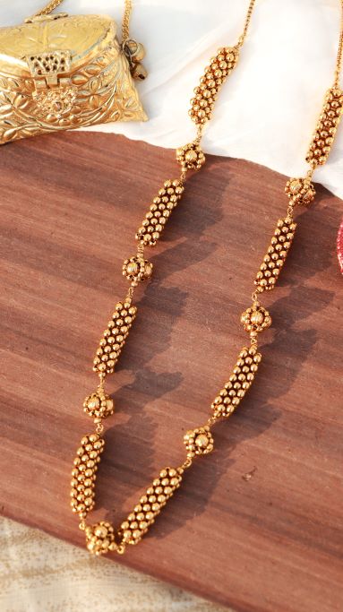 Women's Â 18k Antique Gold Plated South Indian Beads Mala Ball Chain NecklaceÂ 