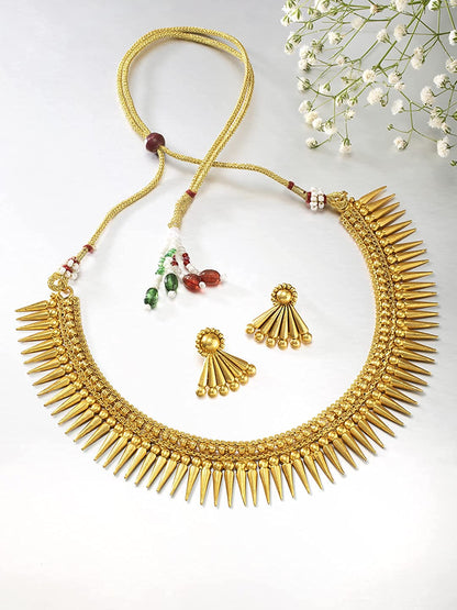 Women's 18K Gold Plated Traditional Stylish Golden Necklace with Earrings