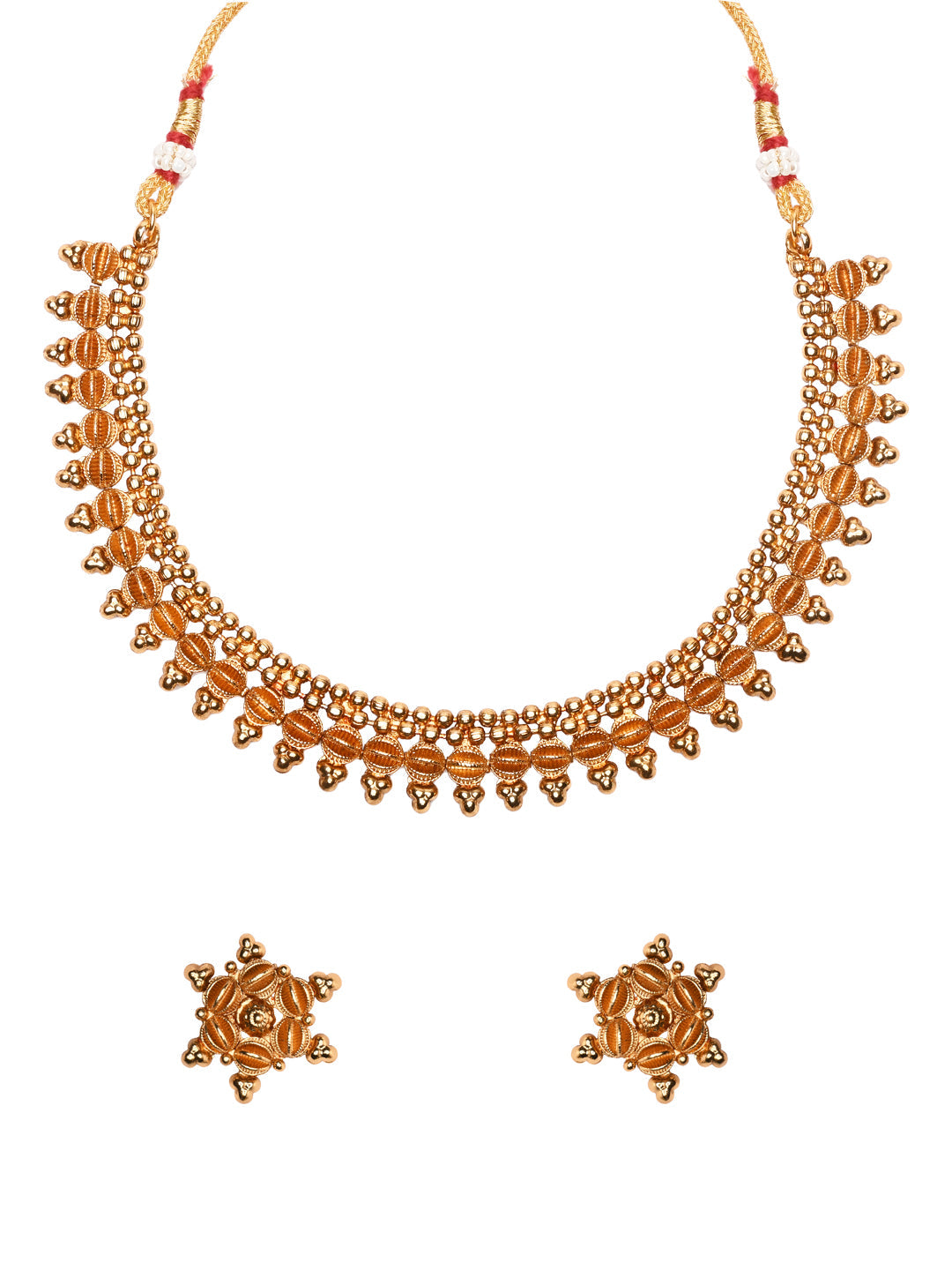 Women's 18K Gold Plated Traditional Stylish Golden Necklace with Earrings