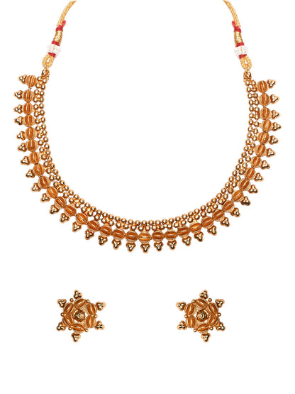 Women's 18K Gold Plated Traditional Stylish Golden Necklace with Earrings