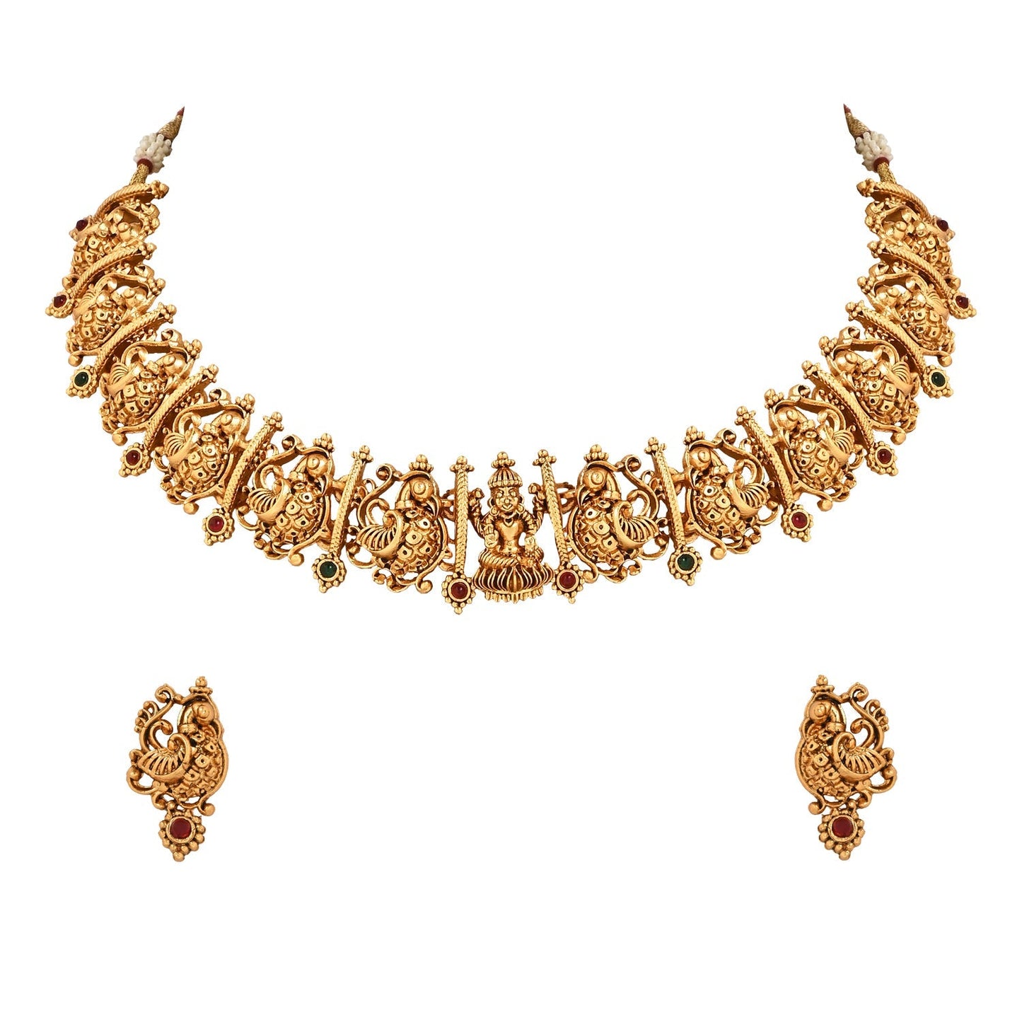 Women's Gold Plated Traditional Temple Choker Necklace Jewellery With Earrings Set