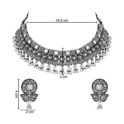 Women's Antique Silver Oxidized Ethnic Traditional Afghani Choker Necklace Jewellery Set