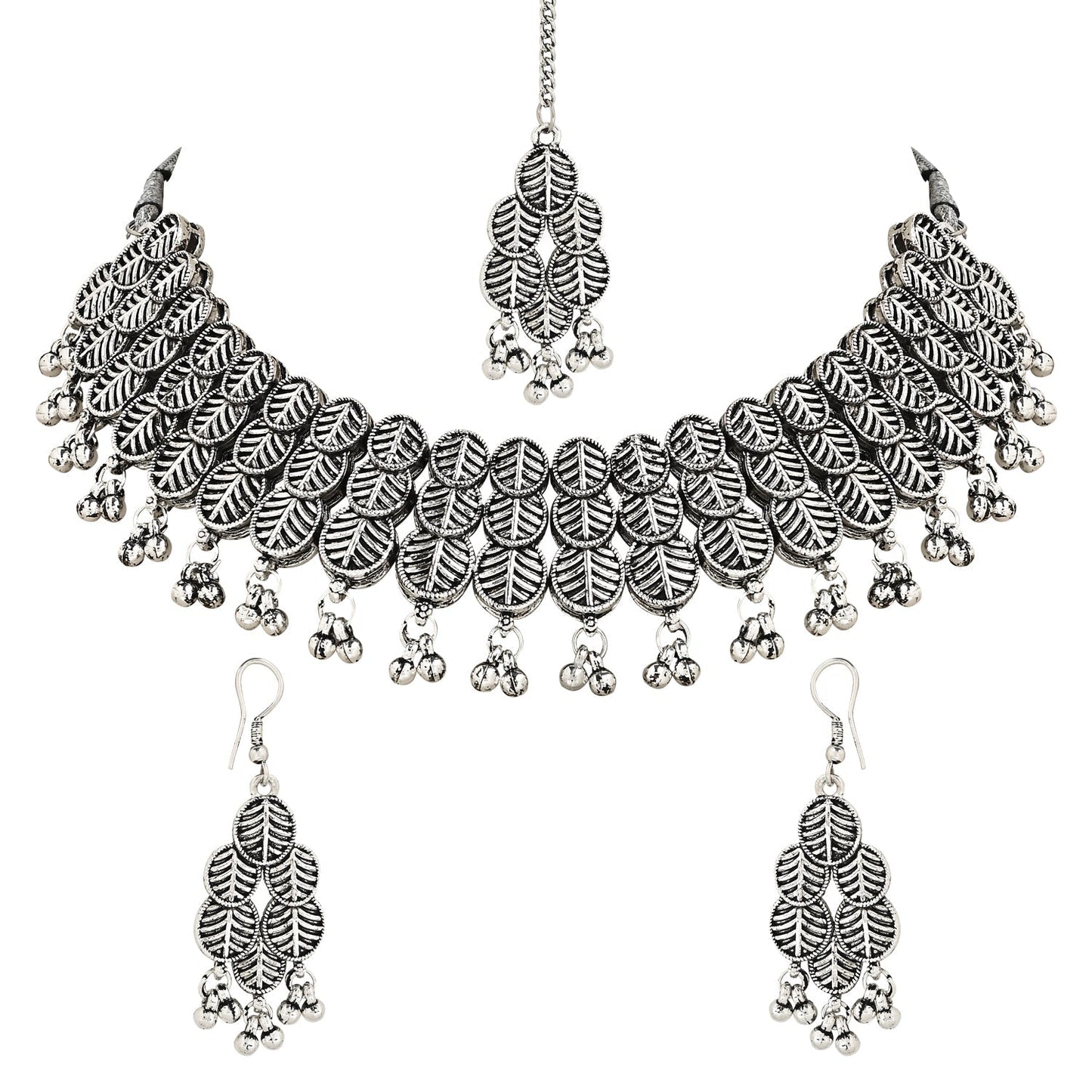 Women's Antique Silver Oxidized Ethnic Traditional Afghani Choker Necklace Jewellery Set