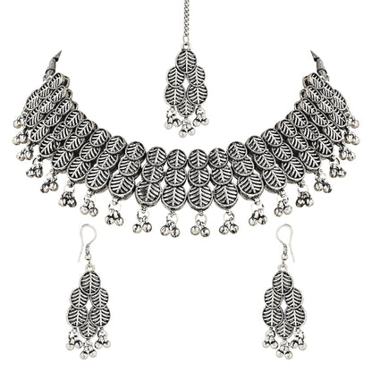 Women's Antique Silver Oxidized Ethnic Traditional Afghani Choker Necklace Jewellery Set