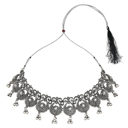 Women's Antique Silver Oxidized Ethnic Traditional Afghani Choker Necklace Jewellery Set