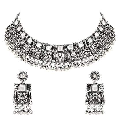Women's Antique Silver Oxidized Ethnic Traditional Afghani Choker Necklace Jewellery Set