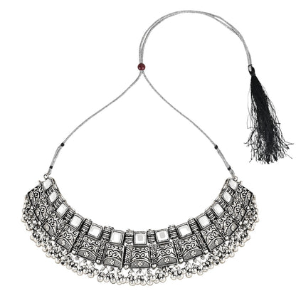 Women's Antique Silver Oxidized Ethnic Traditional Afghani Choker Necklace Jewellery Set