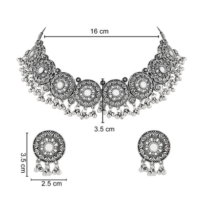 Women's Antique Silver Oxidized Ethnic Traditional Afghani Choker Necklace Jewellery Set