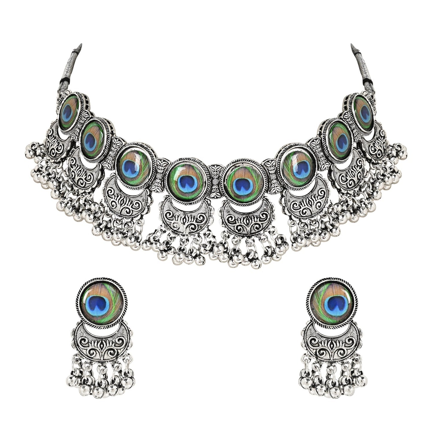 Women's Antique Silver Oxidized Ethnic Traditional Afghani Choker Necklace Jewellery Set