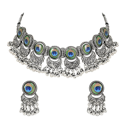 Women's Antique Silver Oxidized Ethnic Traditional Afghani Choker Necklace Jewellery Set