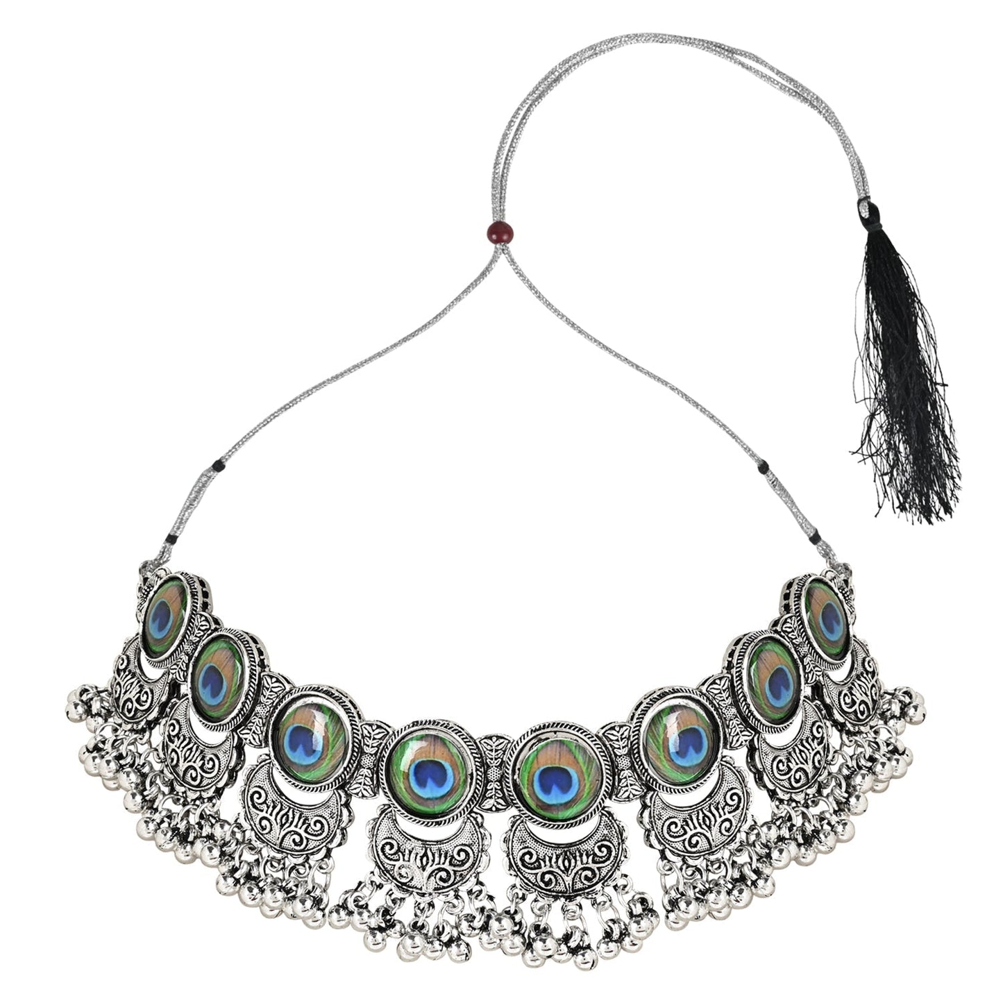 Women's Antique Silver Oxidized Ethnic Traditional Afghani Choker Necklace Jewellery Set