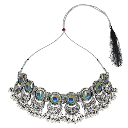 Women's Antique Silver Oxidized Ethnic Traditional Afghani Choker Necklace Jewellery Set