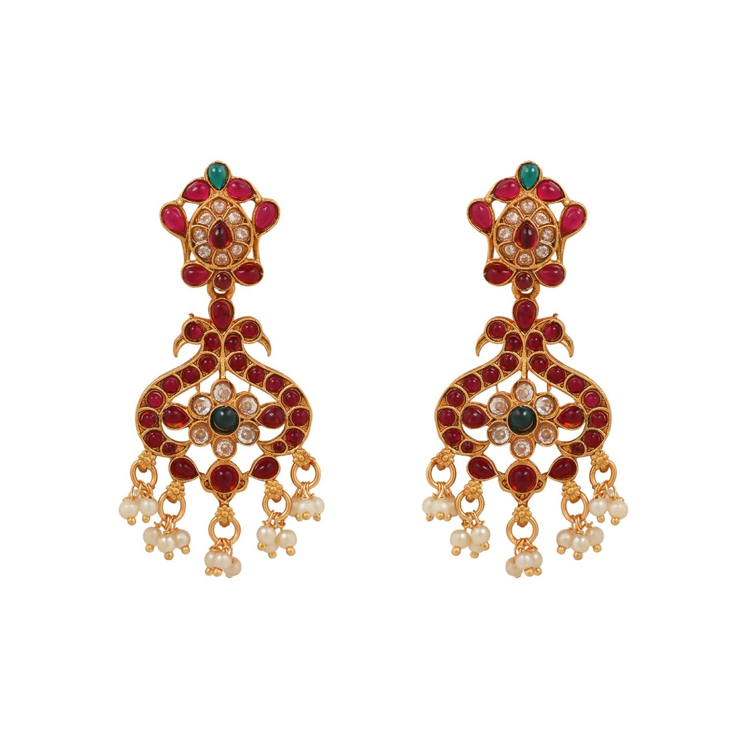 Women's 18K Gold Plated Traditional Antique Temple Jewellery Long Necklace With Earrings