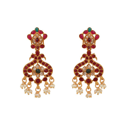 Women's 18K Gold Plated Traditional Antique Temple Jewellery Long Necklace With Earrings