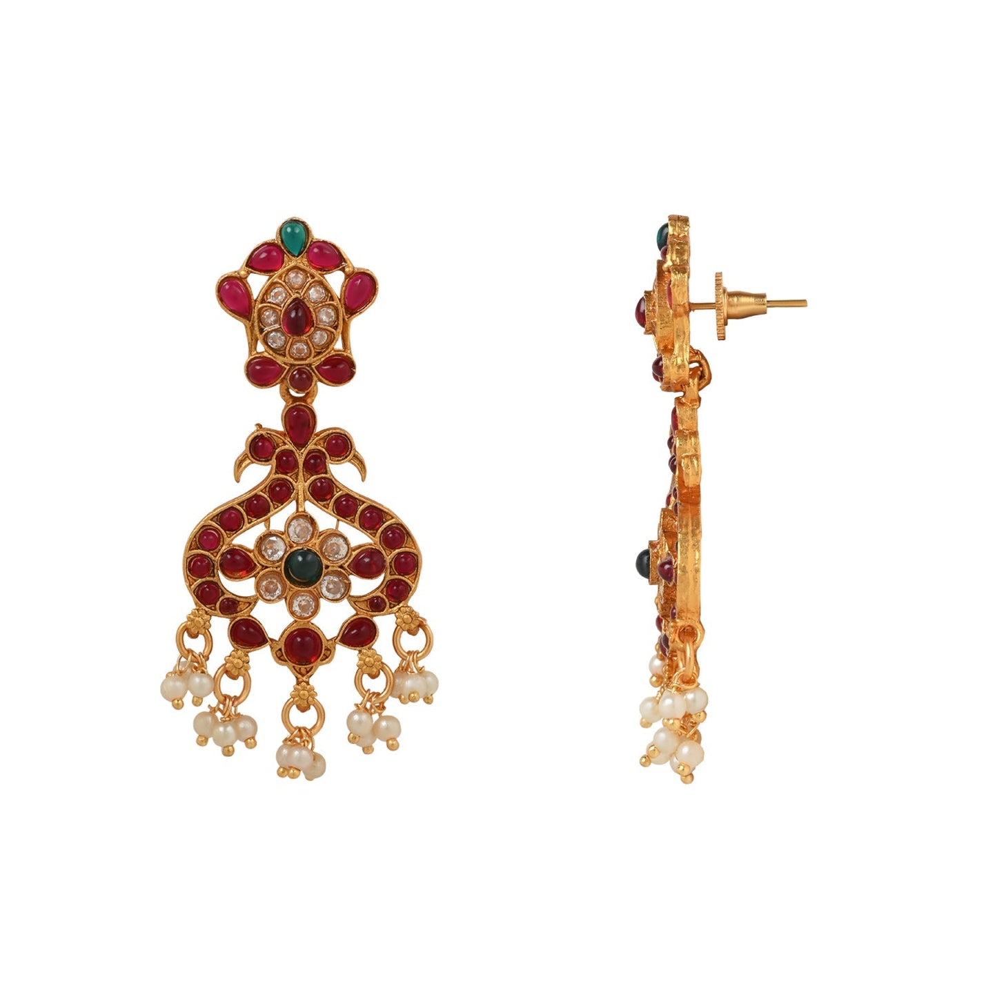Women's 18K Gold Plated Traditional Antique Temple Jewellery Long Necklace With Earrings