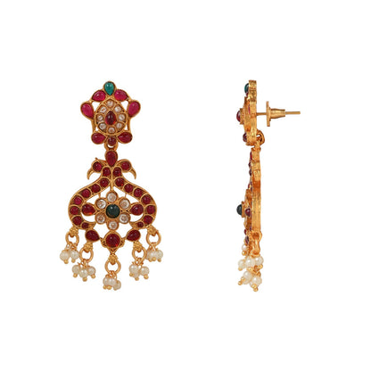 Women's 18K Gold Plated Traditional Antique Temple Jewellery Long Necklace With Earrings