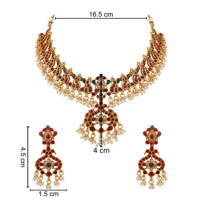 Women's 18K Gold Plated Traditional Antique Temple Jewellery Long Necklace With Earrings