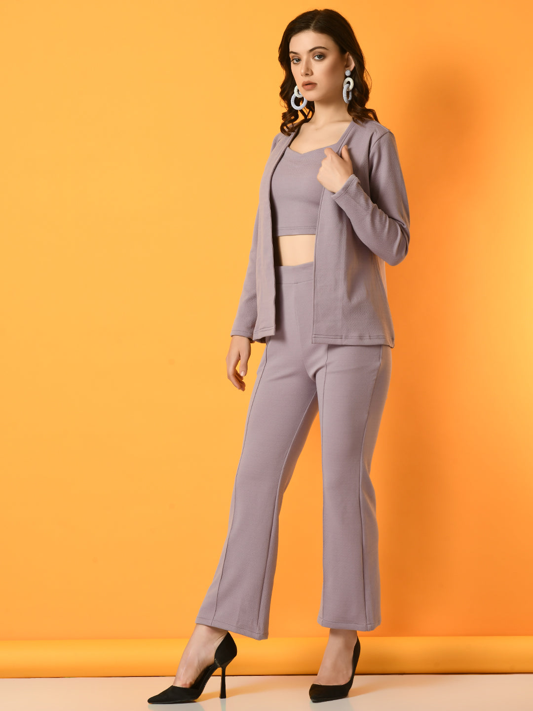 Women's Lavender Solid Coat With  Trousers