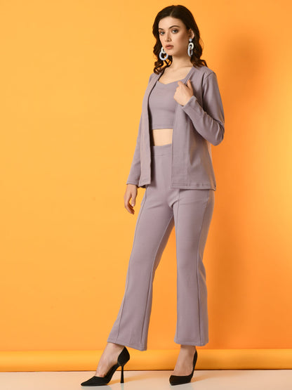 Women's Lavender Solid Coat With  Trousers