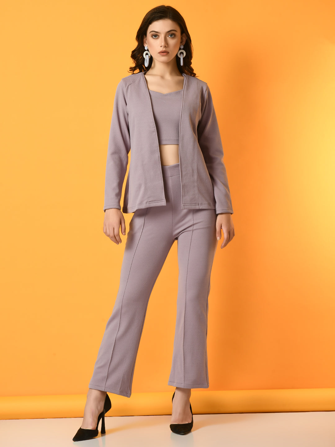 Women's Lavender Solid Coat With  Trousers