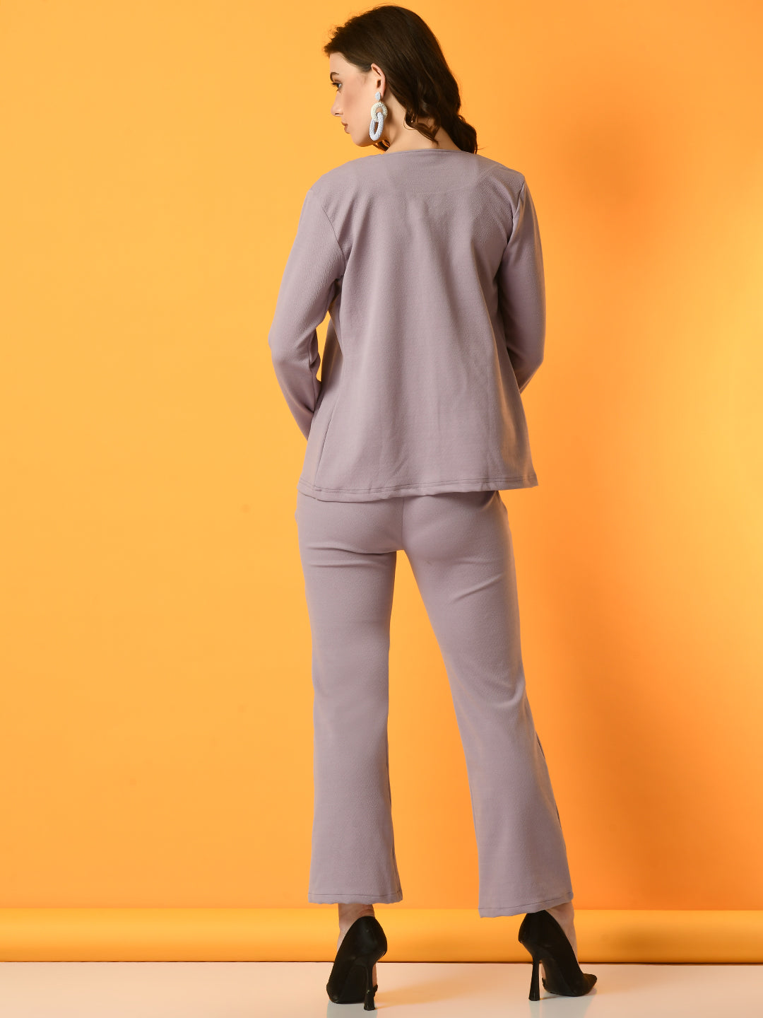 Women's Lavender Solid Coat With  Trousers