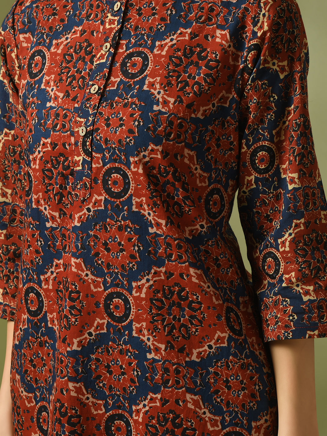 Women's  Multi Printed Cotton Round Neck Party Tunic With Trousers Co-Ord Set