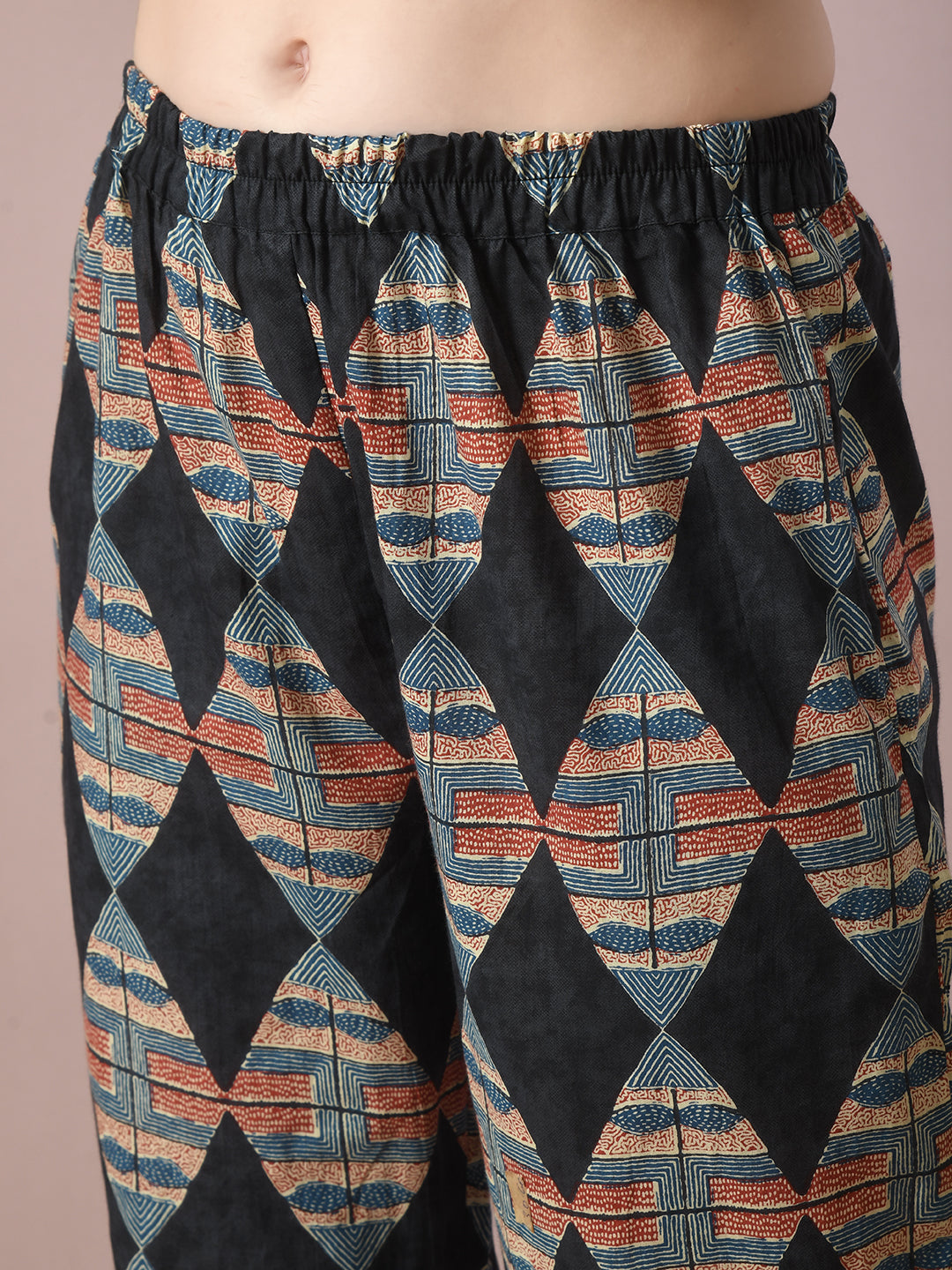 Women's  Multi Printed Cotton Round Neck Party Tunic With Trousers Co-Ord Set