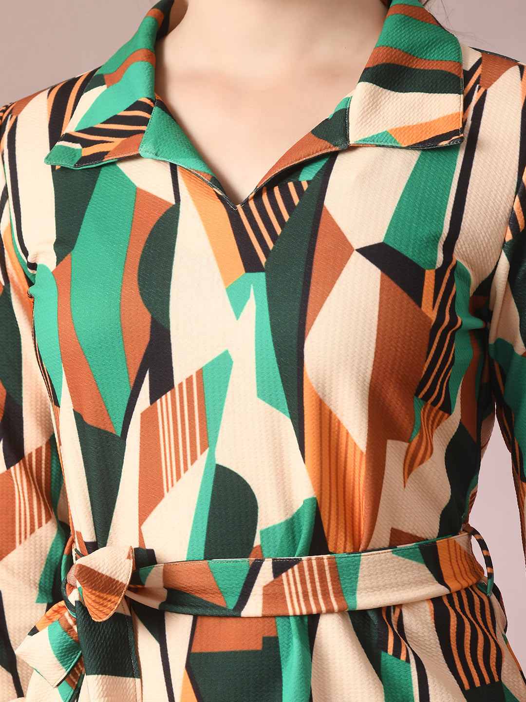 Women's  Multi Printed Polo Collar Party Top With Trousers Co-Ord Set