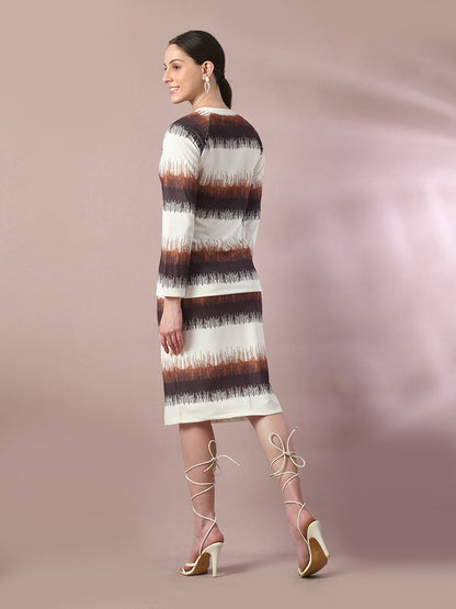Women's  Multi Printed Round Neck Party Top With Skirt Co-Ord Set