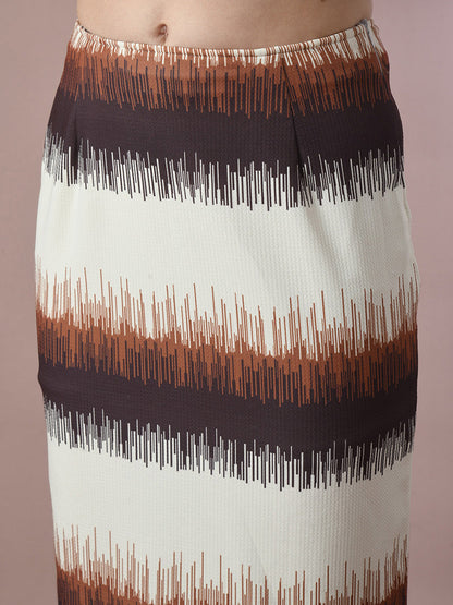 Women's  Multi Printed Round Neck Party Top With Skirt Co-Ord Set