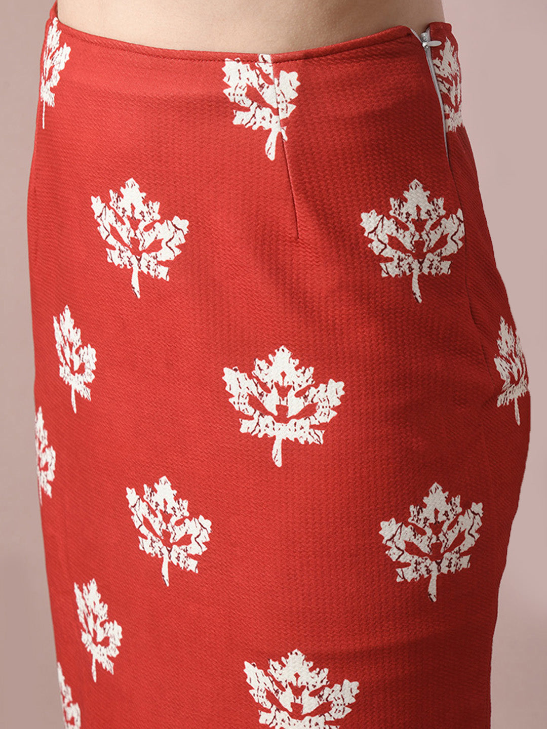 Women's  Rust Printed Round Neck Party Top With Skirt Co-Ord Set