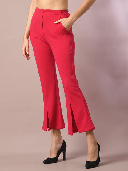 Women's  Pink Solid Boat Neck Party Top With Trousers Co-Ord Set