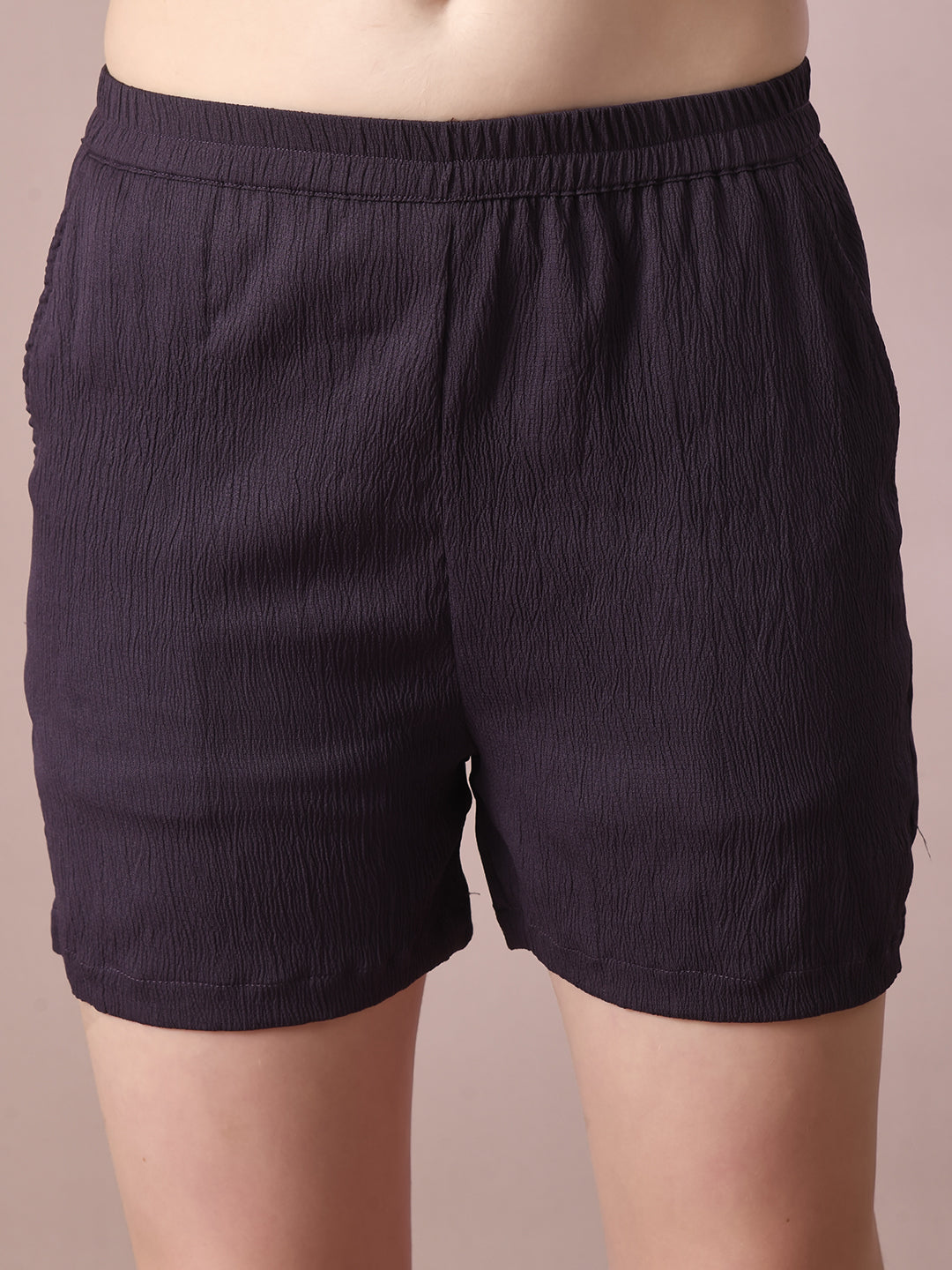 Women's  Violet Solid Shirt Collar Party Shirt With Shorts Co-Ord Set