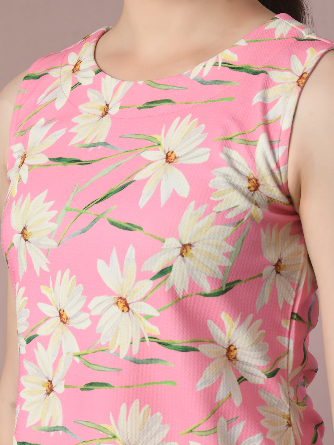 Women's  Pink Printed Round Neck Party Top With Shorts Co-Ord Set