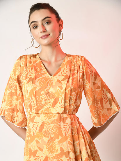 Women's Yellow Printed  Dress