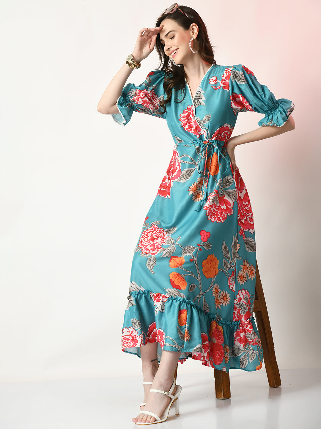 Women's Sea Green Printed  Dress