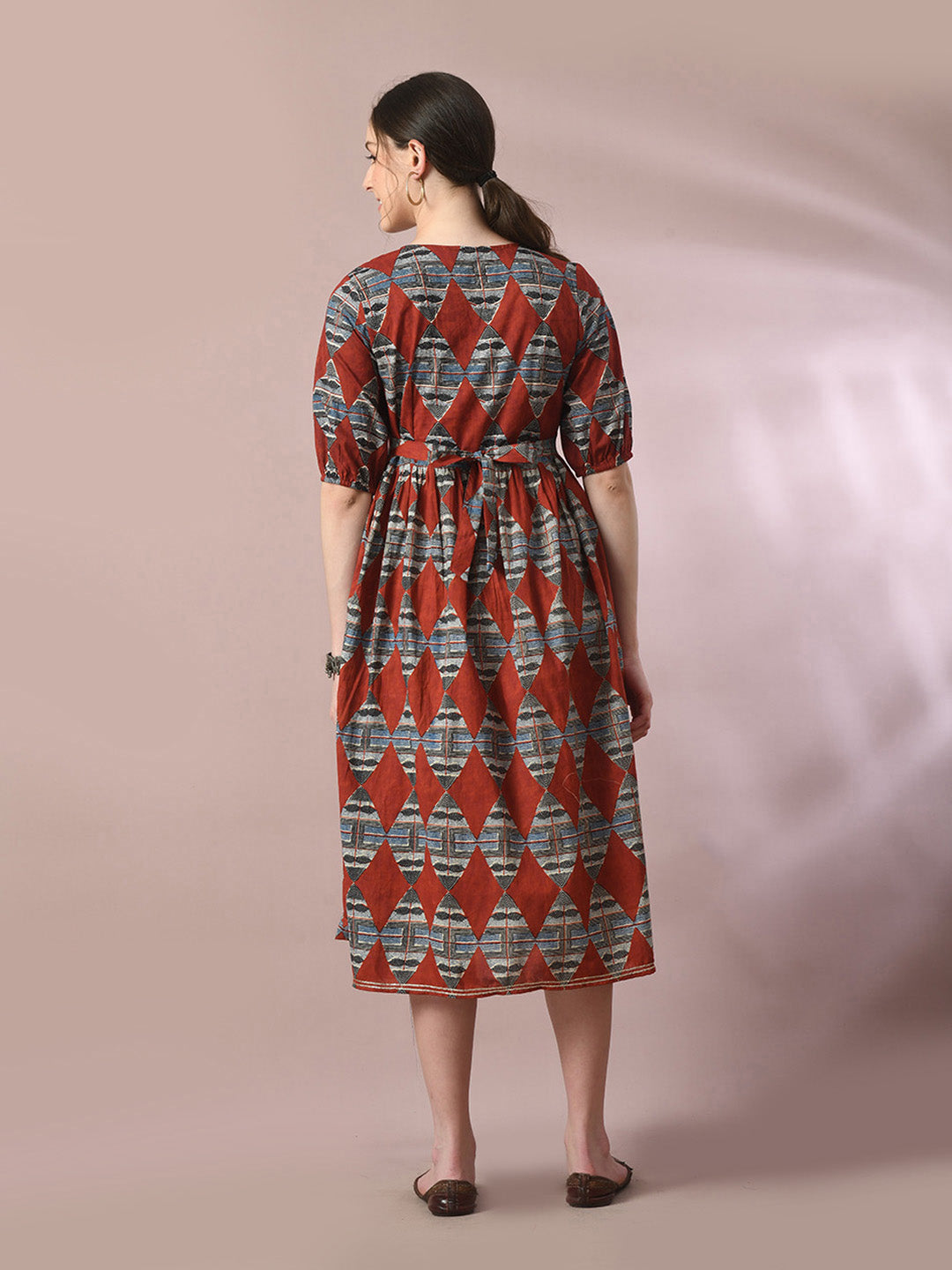 Women's  Multi Printed Cotton V-Neck Empire Party Dress