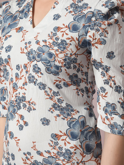Women's  White Printed Shirt Collar Fit And Flare Party Dress