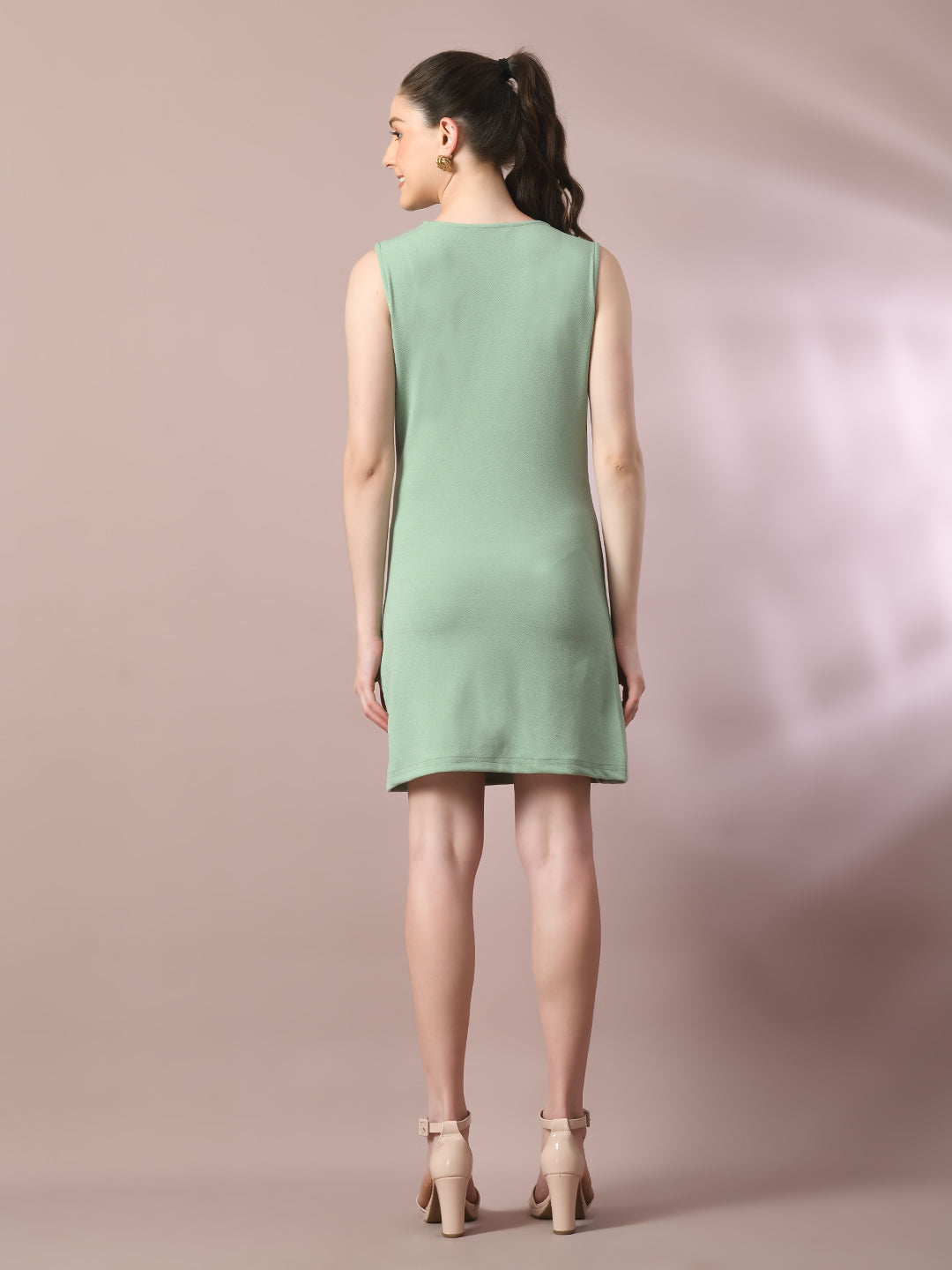 Women's  Sea Green Solid Cowl Neck Bodycon Party Dress